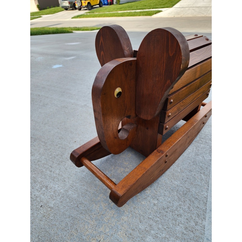 Mid-Century Modern Wooden Rocking Elephant Handmade Child Rocking Toy Home Decor - Picture 4 of 10
